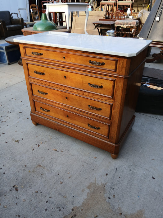 FRENCH MARBLE TOP CHERRY COMMODE