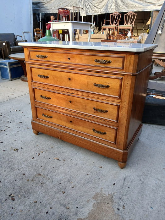 FRENCH MARBLE TOP CHERRY COMMODE