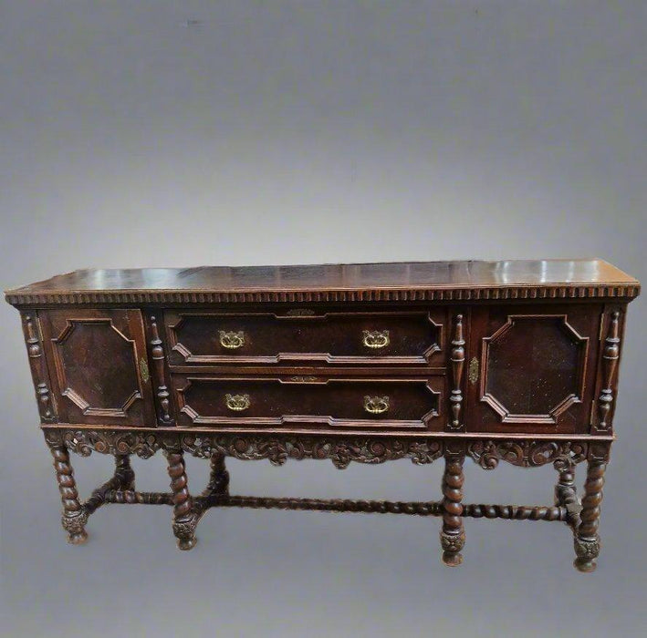 LARGE OAK BARLEY TWIST TUDOR SIDEBOARD