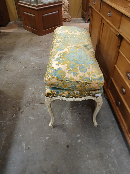 BLUE AND WHITE END OF BED BENCH