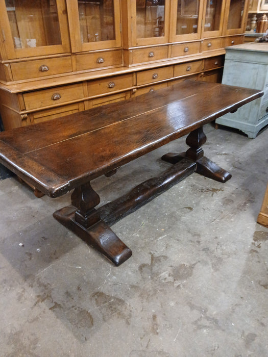 NARROW DARK OAK TRESTLE TABLE