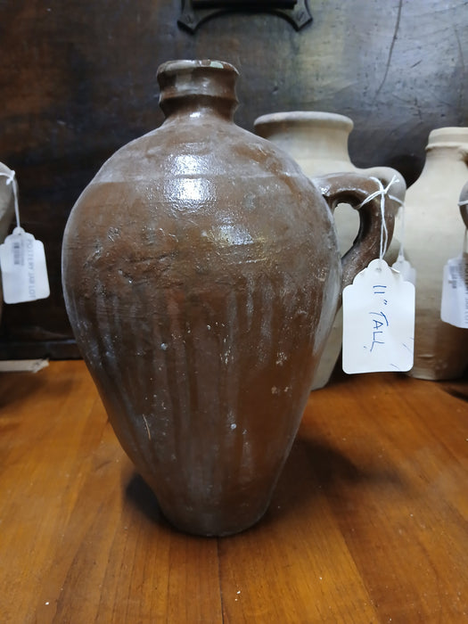 TALL BROWN GLAZED TERRA COTTA JUG