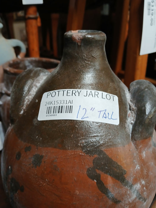 TERRA COTTA PITCHER WITH PAINTED TOP