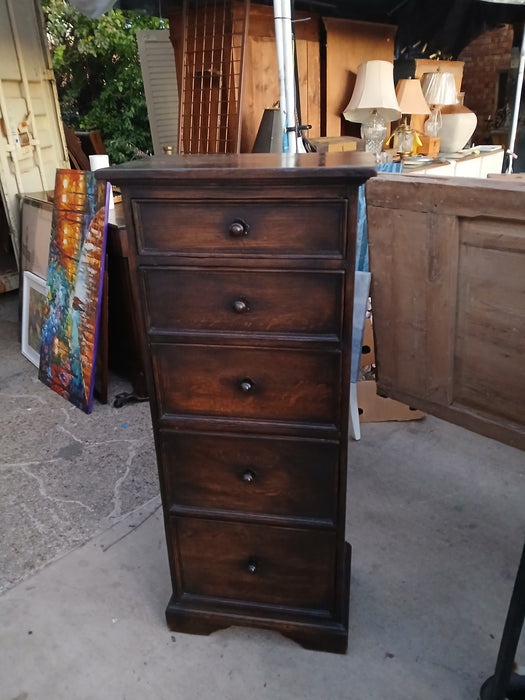 RUSTIC DARK OAK VERTICAL 5 DRAWER CHEST