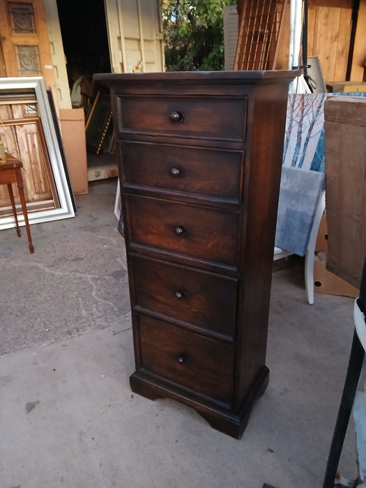 RUSTIC DARK OAK VERTICAL 5 DRAWER CHEST