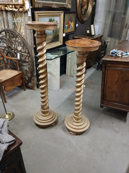 SET OF 2 GOLD BARLEY TWIST PLANT STANDS