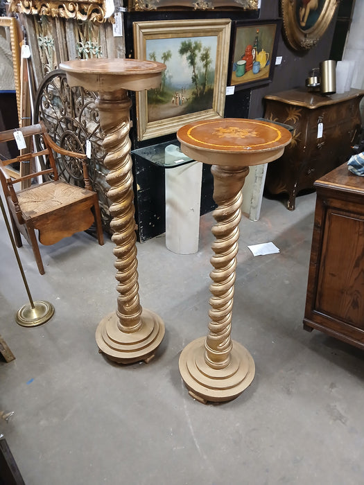 SET OF 2 GOLD BARLEY TWIST PLANT STANDS