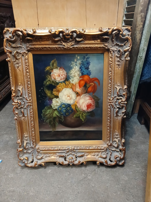 FLORAL STILL LIFE OIL PAINTING IN GILT FRAME-NOT OLD