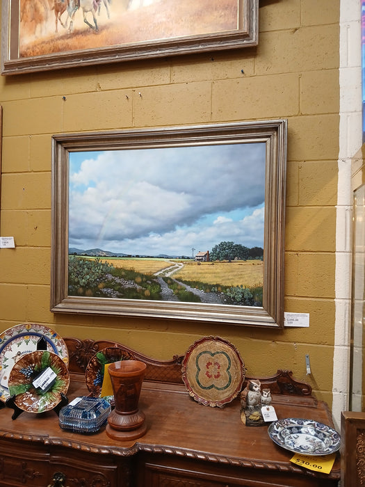 FARM LANDSCAPE WITH WINDMILL AND RAINBOW SIGNED DAN WARLOW