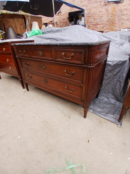 LOUIS XVI MAHOGANY MARBLE TOP 3 DRAWER CHEST WITH BALE PULLS