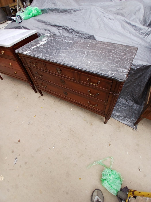 LOUIS XVI MAHOGANY MARBLE TOP 3 DRAWER CHEST WITH BALE PULLS