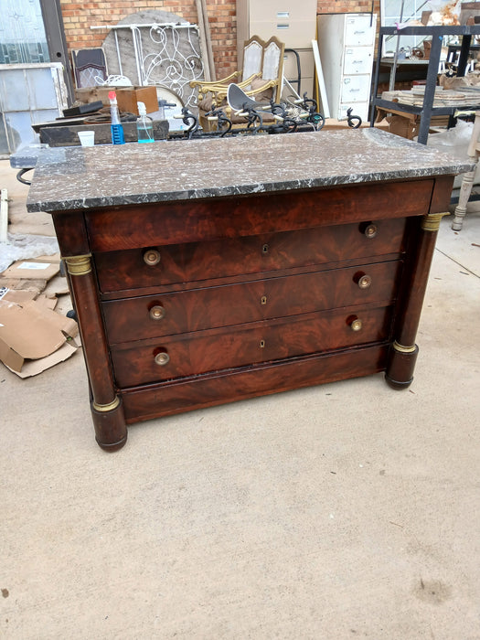 EMPIRE MAHOGANY GREY MARBLE TOP 4 DRAWER CHEST