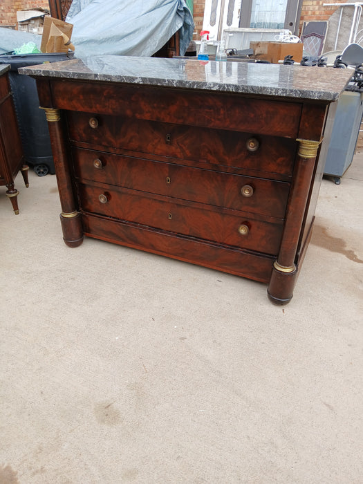 EMPIRE MAHOGANY GREY MARBLE TOP 4 DRAWER CHEST