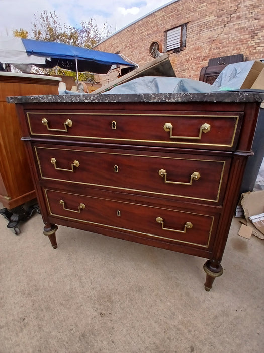 SMALL LOUIS XVI 3 DRAWER CHEST WITH GREY MARBLE TOP