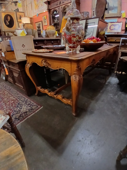 LOUIS XV RED LEATHER TOP OAK LARGE TABLE OR DESK