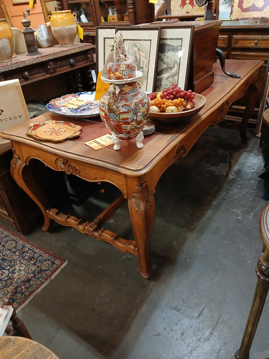 LOUIS XV RED LEATHER TOP OAK LARGE TABLE OR DESK