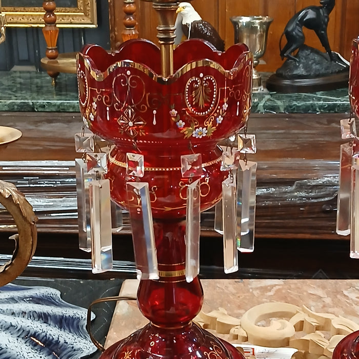 PAIR OF RUBY GLASS LUSTER LAMPS