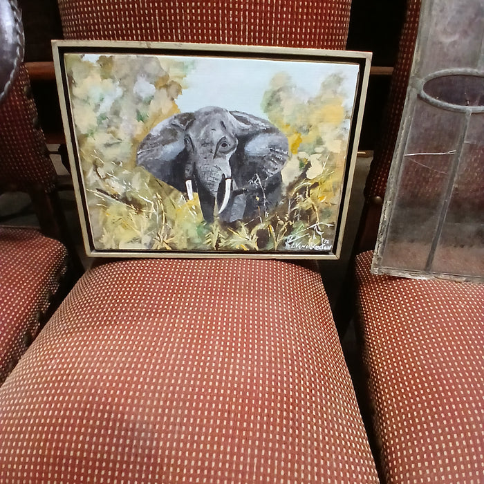 MIDCENTURYS SIGNED ELEPHANT PAINTING SIGNED AND DATED