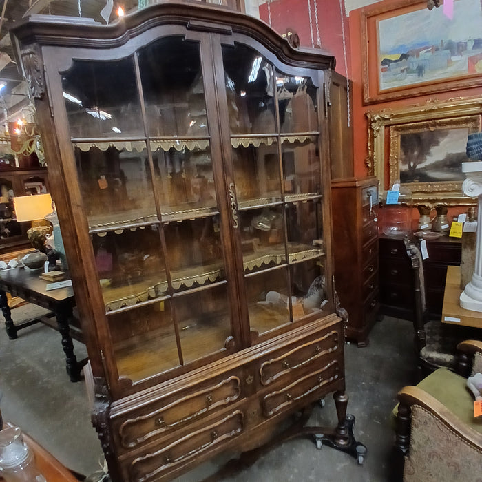 DARK OAK CHINA CABINET WITH 4 DRAWERS