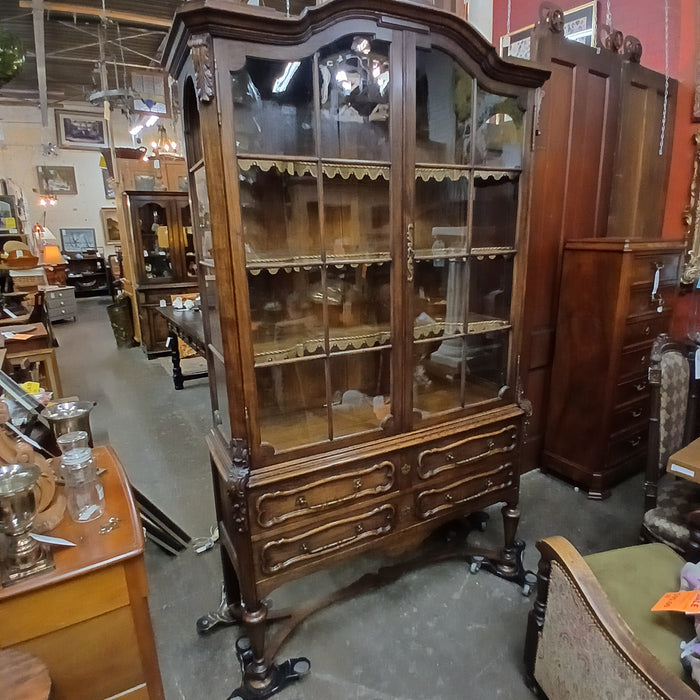 DARK OAK CHINA CABINET WITH 4 DRAWERS