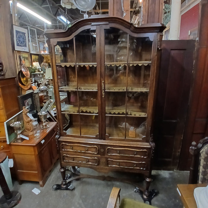 DARK OAK CHINA CABINET WITH 4 DRAWERS