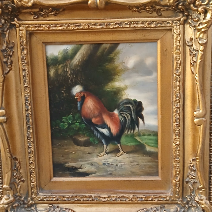 FRAMED ROOSTER OIL PAINTING