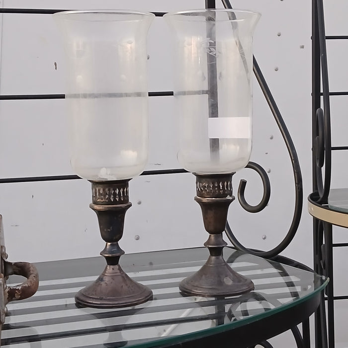 PAIR OF STERLING SILVER HURRICANE GLOBE CANDLE STANDS