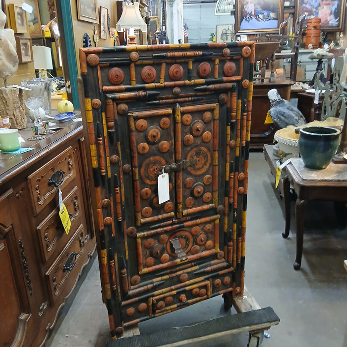 COLORFUL INDIAN WALL CABINET PAINTED ORANGE, YELLOW AND BLACK