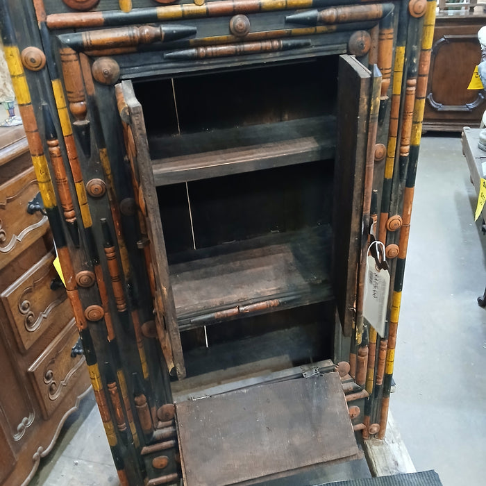 COLORFUL INDIAN WALL CABINET PAINTED ORANGE, YELLOW AND BLACK