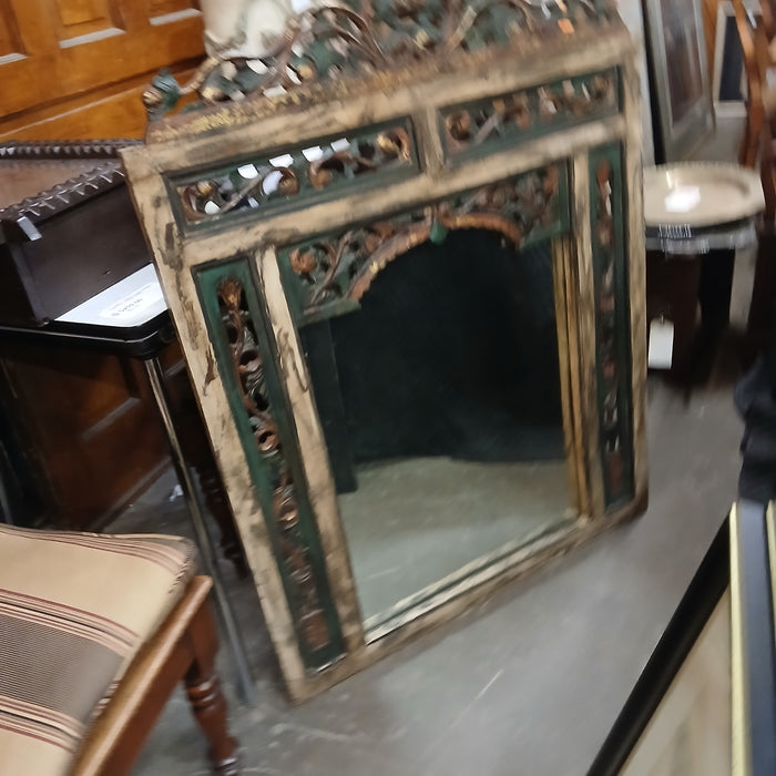 LARGE POLYCHROME CARVED ASIAN MIRROR