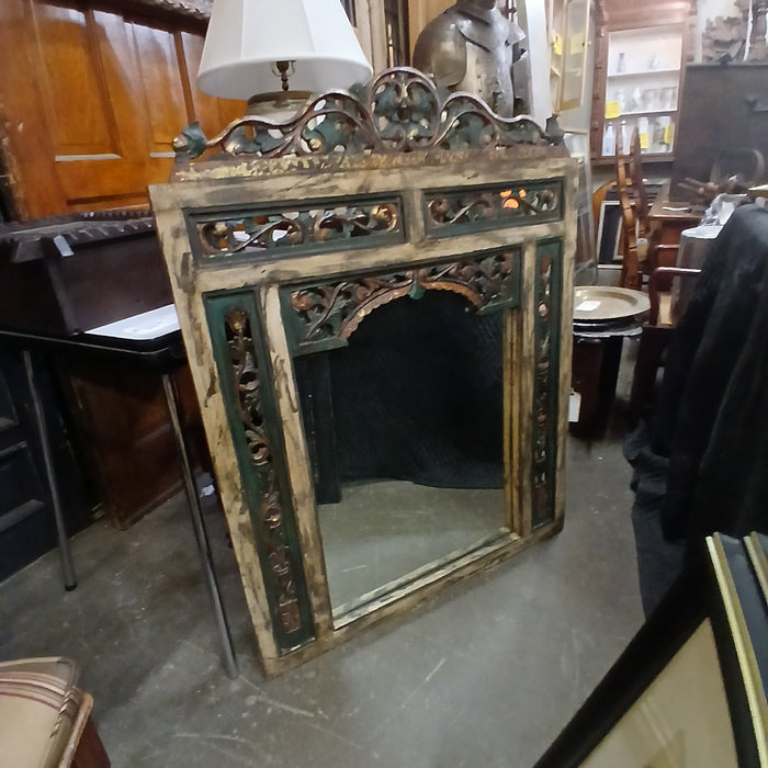 LARGE POLYCHROME CARVED ASIAN MIRROR