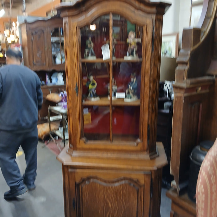 TALL BELIGIAN OAK 2 PIECE DISPLAY  CABINET