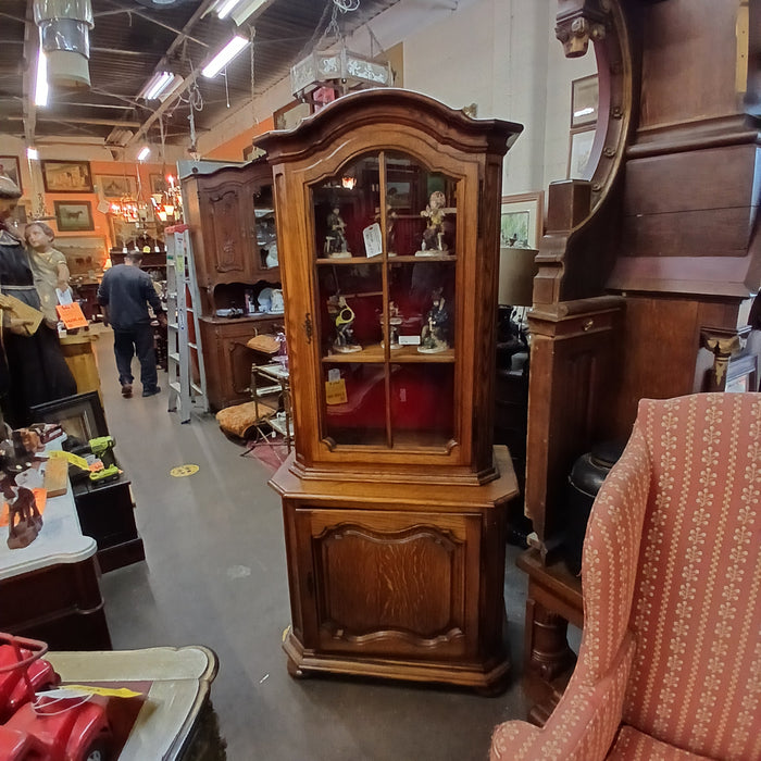 TALL BELIGIAN OAK 2 PIECE DISPLAY  CABINET