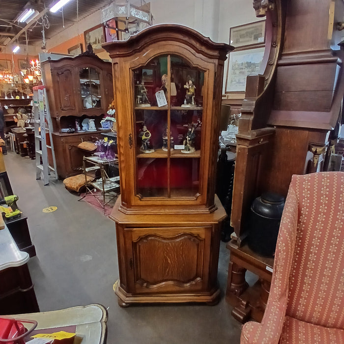 TALL BELIGIAN OAK 2 PIECE DISPLAY  CABINET