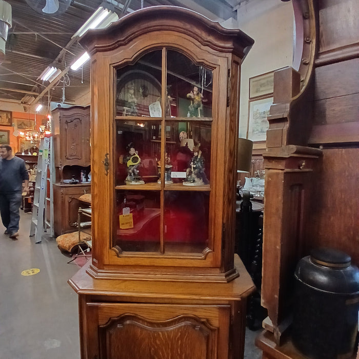 TALL BELIGIAN OAK 2 PIECE DISPLAY  CABINET