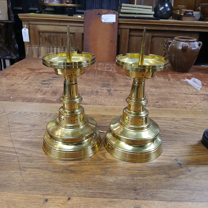 PAIR OF HEAVY BRASS PRICKETS