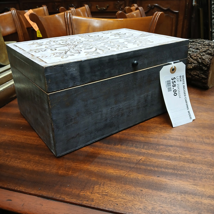 WHITE INCISED CARVING WOOD BOX