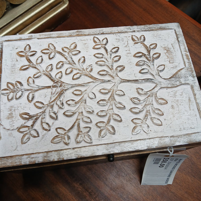 WHITE INCISED CARVING WOOD BOX