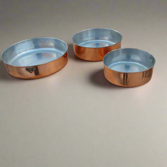 SET OF 3 COPPER CLAD PANS