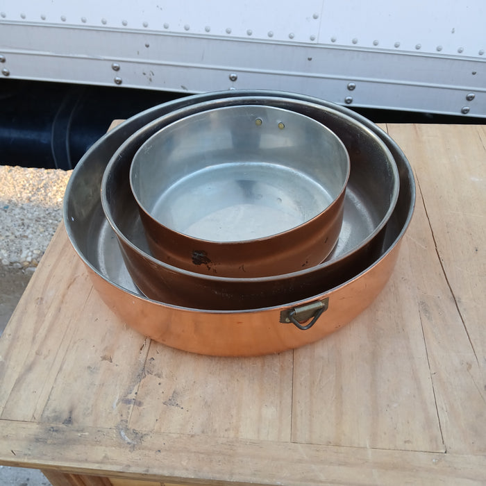 SET OF 3 COPPER CLAD PANS