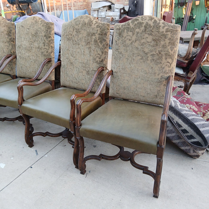 PAIR OF LOUIS XIII LEATHER AND UPHOLSTERED ARMCHAIRS- 3 PAIRS AVAILABLE