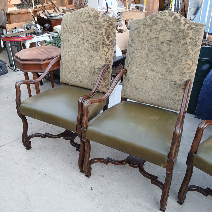 PAIR OF LOUIS XIII LEATHER AND UPHOLSTERED ARMCHAIRS- 3 PAIRS AVAILABLE