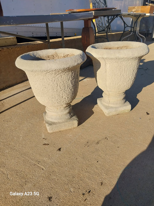 PAIR OF CONCRETE PLANTER POTS ROUGH TEXTURE