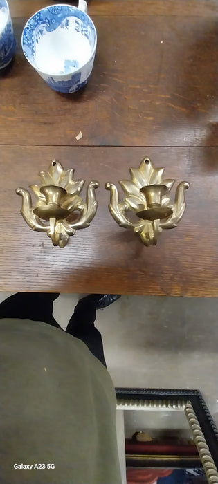 PAIR OF SMALL BRASS CANDLE SCONCES