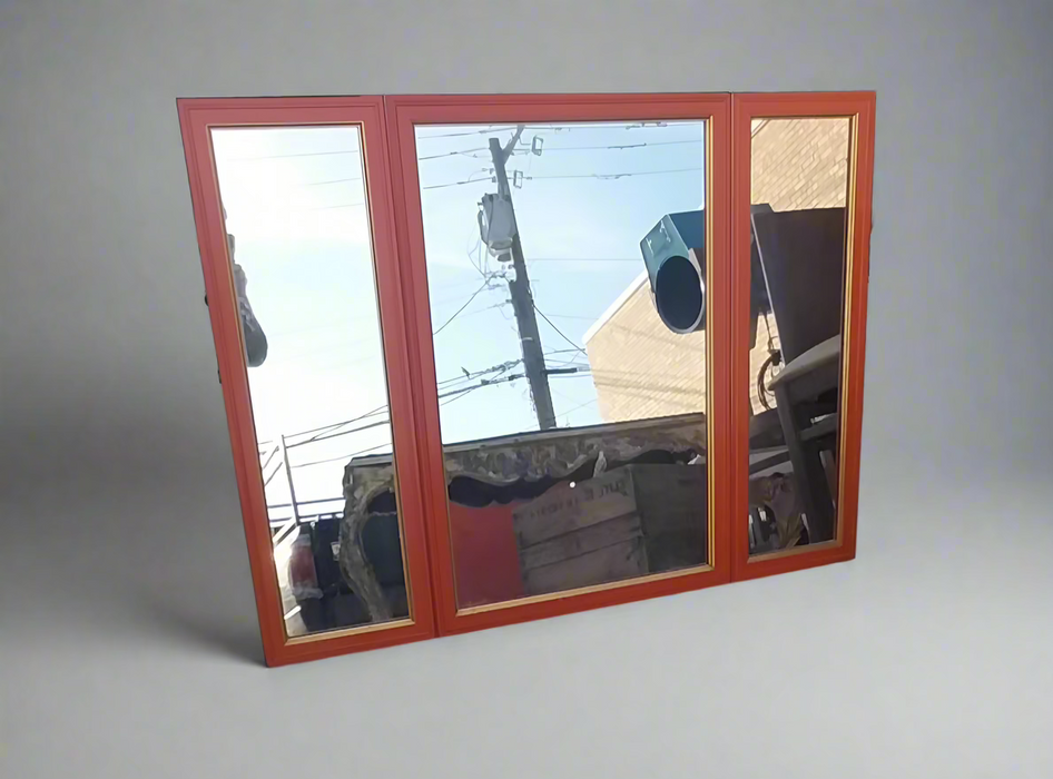 ORANGE ASIAN FRAMED TRIFOLD MIRROR