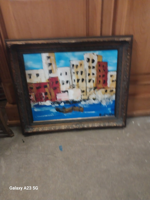 MID CENTURY MODERN FRAMED OIL PAINTING OF VENICE
