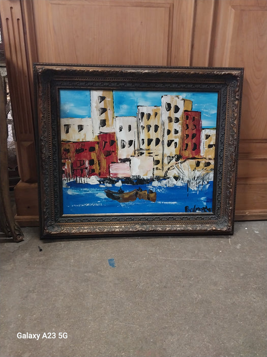 MID CENTURY MODERN FRAMED OIL PAINTING OF VENICE