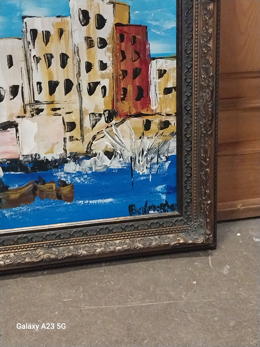 MID CENTURY MODERN FRAMED OIL PAINTING OF VENICE