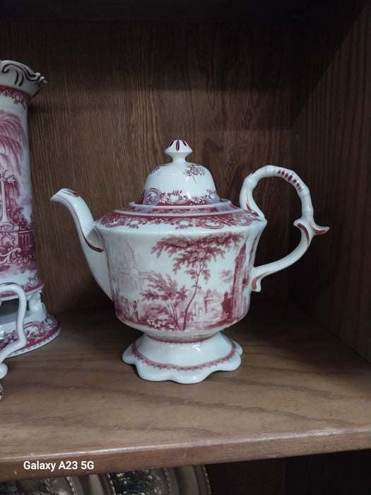RED AND WHITE LARGE TEAPOT