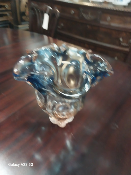 LARGE MURANO WAVY PEACH AND PURPLE GLASS VASE